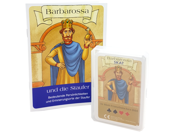 Barbarossa Skat, französisches Blatt mit Broschüre "Barbarossa und die Staufer"